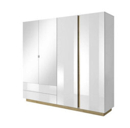 Arte Arco Contemporary 4 Hinged Door Wardrobe 7 Shelves 2 Drawers 1 Rail White Gloss (H)2040mm (W)2200mm (D)540mm - thumbnail 1