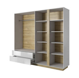 Arte Arco Contemporary 4 Hinged Door Wardrobe 7 Shelves 2 Drawers 1 Rail White Gloss (H)2040mm (W)2200mm (D)540mm - thumbnail 2
