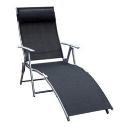 Outsunny Sun Lounger Recliner W/ Pillow Foldable 7 Levels Textilene Black - thumbnail 2