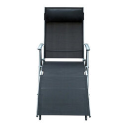 Outsunny Sun Lounger Recliner W/ Pillow Foldable 7 Levels Textilene Black - thumbnail 8