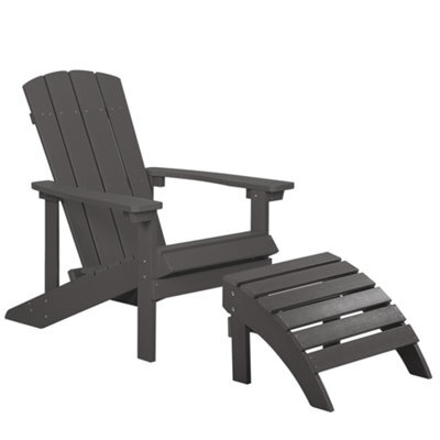 Beliani Garden Chair Adirondack With Footstool Dark Grey - image 1