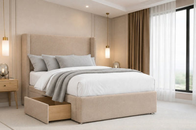 "Nexus Portofino Plush Divan, Pebble, 54"" Winged Hb, 2 Drawers Foot-End, Open Coil Mattress, King" - image 1
