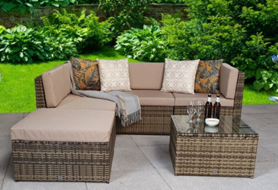 Signature Weave Stella Wicker Modular Corner Sofa Stool Coffee Table Set Natural - image 1