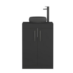 Royal Bathrooms Turin 600mm Freestanding Bathroom Vanity Unit With Sink 2 Door Matt Black & Milan Black Countertop Basin - thumbnail 5