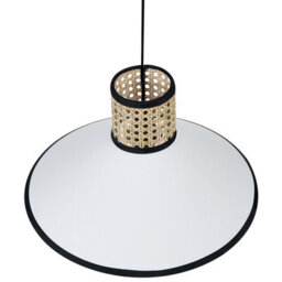 Wyld And Coco Natural Rattan Pendant Lamp With White Fabric Shade, Adjustable Cord, Warm White Light - thumbnail 1