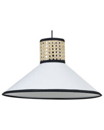 Wyld And Coco Natural Rattan Pendant Lamp With White Fabric Shade, Adjustable Cord, Warm White Light - thumbnail 3