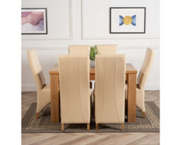 That's Furniture Dakota 127 X 82 Cm Chunky Oak Small Dining Table And 6 Chairs Dining Set With Lola Ivory Leather Chairs - thumbnail 2
