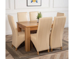 That's Furniture Dakota 127 X 82 Cm Chunky Oak Small Dining Table And 6 Chairs Dining Set With Lola Ivory Leather Chairs - thumbnail 3