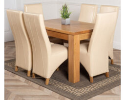 That's Furniture Dakota 127 X 82 Cm Chunky Oak Small Dining Table And 6 Chairs Dining Set With Lola Ivory Leather Chairs - thumbnail 1