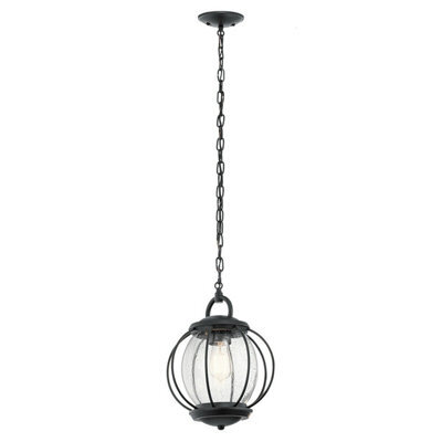 Stylish Outdoor Ip44 1 Bulb Chain Lantern Light In Textured Black With Led E27 60W - image 1