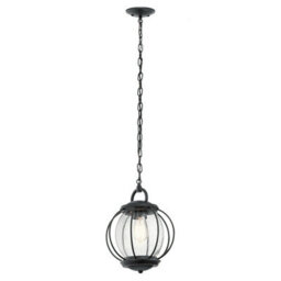 Stylish Outdoor Ip44 1 Bulb Chain Lantern Light In Textured Black With Led E27 60W - thumbnail 1