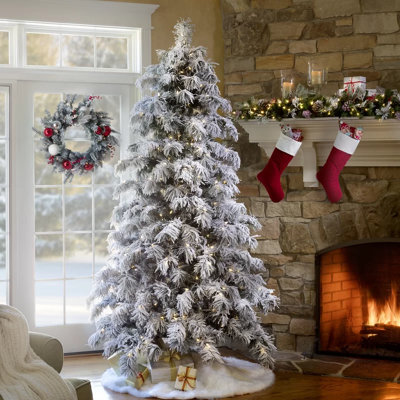 Best Artificial 8Ft Pre Lit Pearl Led Heavy Snow Flocked Arbol Christmas Tree With Extra Large Downward Sweeping Hinged Branches - image 1
