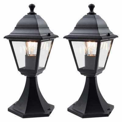 First Choice Lighting Set Of 2 Cambridge - Black Four Sided Lantern Ip44 Outdoor Post Lights - image 1