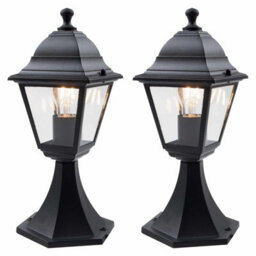First Choice Lighting Set Of 2 Cambridge - Black Four Sided Lantern Ip44 Outdoor Post Lights - thumbnail 1