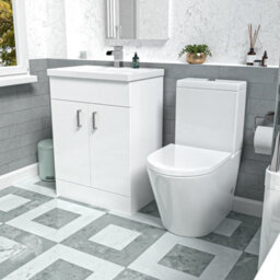 Nes Home White 600mm Basin Vanity Unit & Close Coupled Toilet - thumbnail 1
