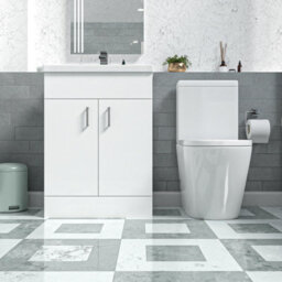 Nes Home White 600mm Basin Vanity Unit & Close Coupled Toilet - thumbnail 2