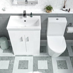 Nes Home White 600mm Basin Vanity Unit & Close Coupled Toilet - thumbnail 3