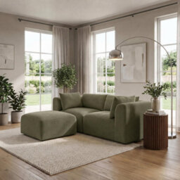 Furniturebox Uk Drift Green Boucle Fabric 2 Seater Modular Chaise Sofa - thumbnail 1