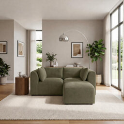 Furniturebox Uk Drift Green Boucle Fabric 2 Seater Modular Chaise Sofa - thumbnail 2