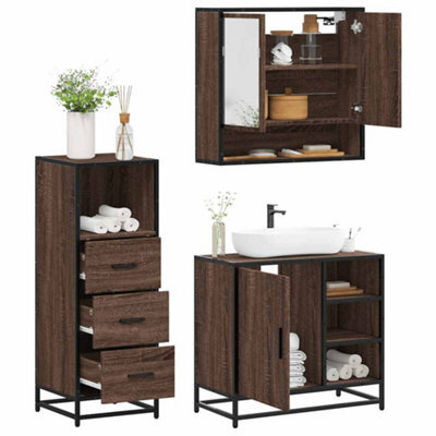 Berkfield 3 Piece Bathroom Furniture Set Brown Oak Engineered Wood - image 1
