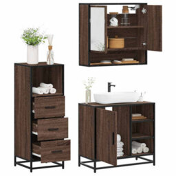 Berkfield 3 Piece Bathroom Furniture Set Brown Oak Engineered Wood - thumbnail 1