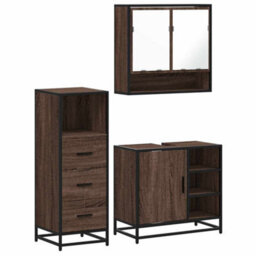 Berkfield 3 Piece Bathroom Furniture Set Brown Oak Engineered Wood - thumbnail 2