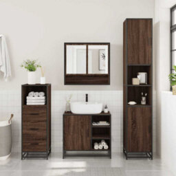Berkfield 3 Piece Bathroom Furniture Set Brown Oak Engineered Wood - thumbnail 3