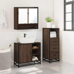 Berkfield 3 Piece Bathroom Furniture Set Brown Oak Engineered Wood - thumbnail 4