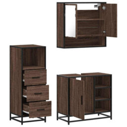 Berkfield 3 Piece Bathroom Furniture Set Brown Oak Engineered Wood - thumbnail 8