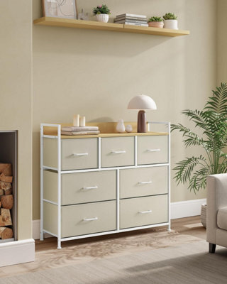 Drawers, Organizing Unit, Chest Of Drawers, Bedroom Cabinet, 7 Fabric Drawers, Metal Frame, Cream White And Oak Beige - image 1