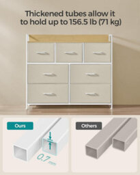 Drawers, Organizing Unit, Chest Of Drawers, Bedroom Cabinet, 7 Fabric Drawers, Metal Frame, Cream White And Oak Beige - thumbnail 4