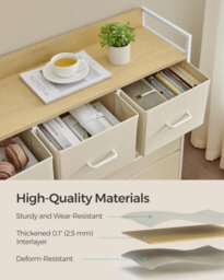Drawers, Organizing Unit, Chest Of Drawers, Bedroom Cabinet, 7 Fabric Drawers, Metal Frame, Cream White And Oak Beige - thumbnail 5