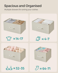 Drawers, Organizing Unit, Chest Of Drawers, Bedroom Cabinet, 7 Fabric Drawers, Metal Frame, Cream White And Oak Beige - thumbnail 3