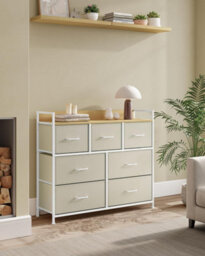 Drawers, Organizing Unit, Chest Of Drawers, Bedroom Cabinet, 7 Fabric Drawers, Metal Frame, Cream White And Oak Beige