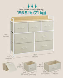 Drawers, Organizing Unit, Chest Of Drawers, Bedroom Cabinet, 7 Fabric Drawers, Metal Frame, Cream White And Oak Beige - thumbnail 2