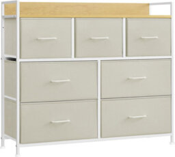 Drawers, Organizing Unit, Chest Of Drawers, Bedroom Cabinet, 7 Fabric Drawers, Metal Frame, Cream White And Oak Beige - thumbnail 8
