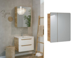 Impact Furniture Bathroom Mirror Cabinet Narrow Wall Mounted 600mm Mirrored Slim Storage Unit Oak Aruba - thumbnail 6