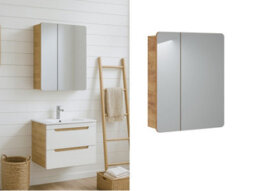 Impact Furniture Bathroom Mirror Cabinet Narrow Wall Mounted 600mm Mirrored Slim Storage Unit Oak Aruba - thumbnail 5