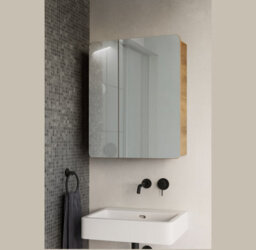 Impact Furniture Bathroom Mirror Cabinet Narrow Wall Mounted 600mm Mirrored Slim Storage Unit Oak Aruba - thumbnail 2