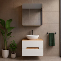 Impact Furniture Bathroom Mirror Cabinet Narrow Wall Mounted 600mm Mirrored Slim Storage Unit Oak Aruba - thumbnail 3