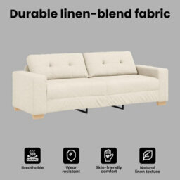 Vidaxl Sofa With Cushion With Pillow Beige 220 X 78 X 84 Cm Linen - thumbnail 7
