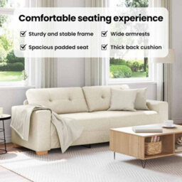 Vidaxl Sofa With Cushion With Pillow Beige 220 X 78 X 84 Cm Linen - thumbnail 8