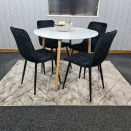 Kosy Koala Dining Table Set Of 4 Round White Dining Table And 4 Black Velvet Tufted Chairs For Kitchen Room Dining Room - thumbnail 1