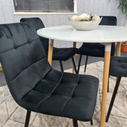 Kosy Koala Dining Table Set Of 4 Round White Dining Table And 4 Black Velvet Tufted Chairs For Kitchen Room Dining Room - thumbnail 6