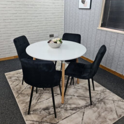 Kosy Koala Dining Table Set Of 4 Round White Dining Table And 4 Black Velvet Tufted Chairs For Kitchen Room Dining Room - thumbnail 4