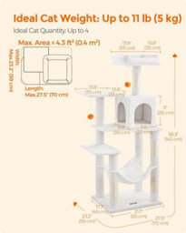 Songmics Cat Tree, Cozy Kitty Corner, Cat Tower, Cat Condo, Feline Mansion, Cream White - thumbnail 2