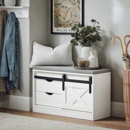 Sobuy Fsr153-W, Hallway Shoe Bench Shoe Rack Shoe Cabinet With A Sliding Door And Seat Cushion,white,w80Xd30Xh49.5 - thumbnail 2