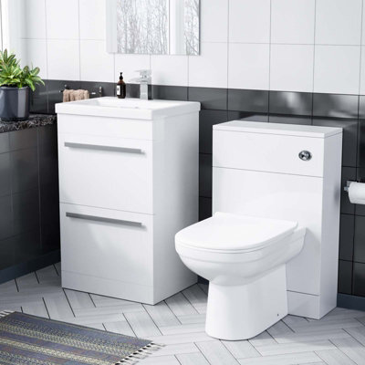 Nes Home 1000mm Floor Standing Vanity 2 Drawer Gloss White With Back To Wall Wc Toilet - image 1
