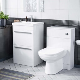 Nes Home 1000mm Floor Standing Vanity 2 Drawer Gloss White With Back To Wall Wc Toilet