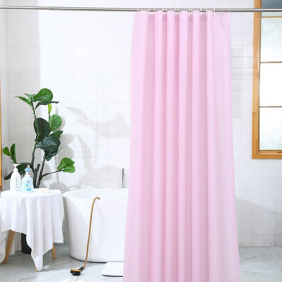 Neel Blue Shower Curtain With Hooks, Water-Resistant Vinyl Fabric, 180Cm X 180Cm Pink - image 1